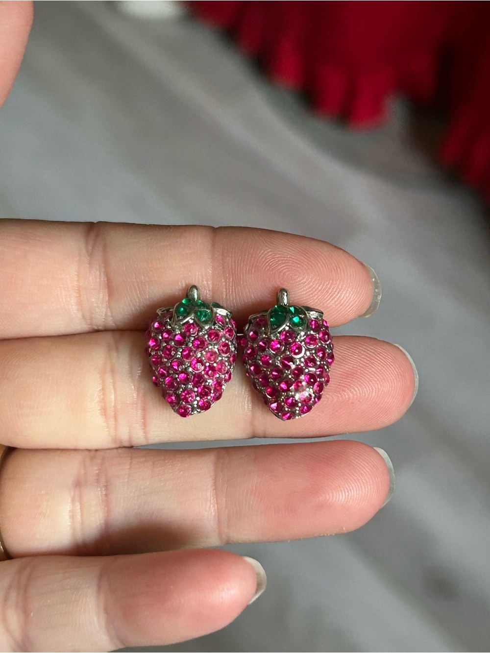 4/$50 Pink Crystal Strawberry Charm Earrings - Women Jewelry